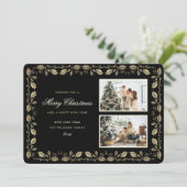 Black and Gold Holly Foto Weihnachten (Stehend Vorderseite)