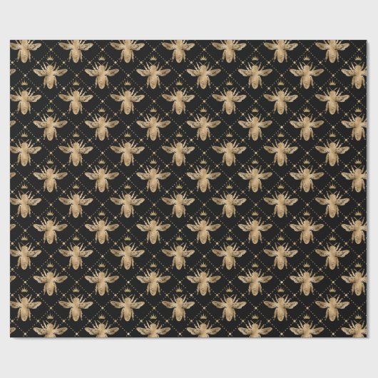Black and Gold Honey Bee Geschenkpapier (Flach)