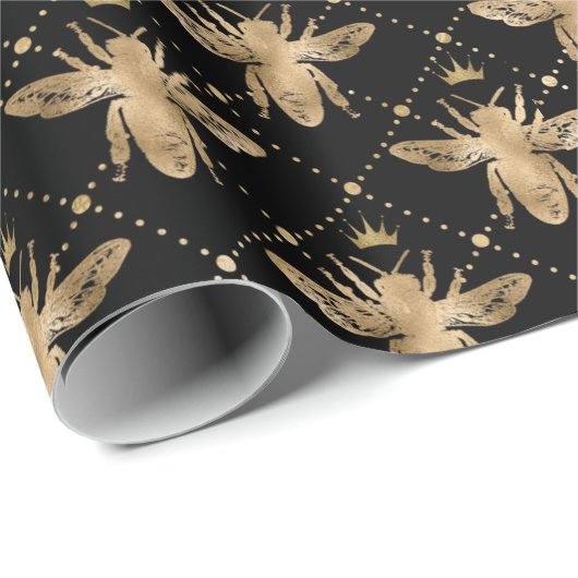 Black and Gold Honey Bee Geschenkpapier (Rolleneckpunkt)