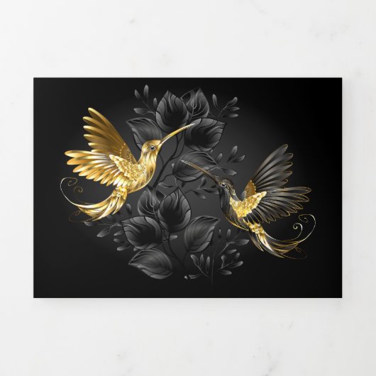 Black and Gold Hummingbird Dreifach Gefaltete Karte (Cover)