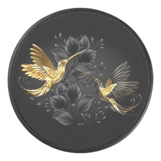 Black and Gold Hummingbird Eishockey Puck (Vorderseite)