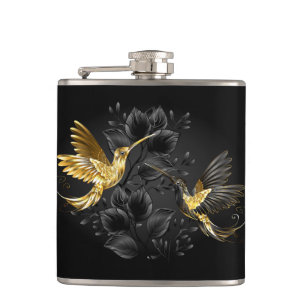 Black and Gold Hummingbird Flachmann