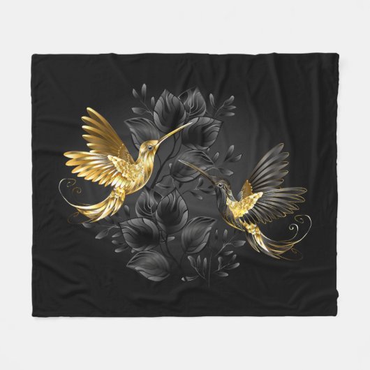 Black and Gold Hummingbird Fleecedecke (Vorderseite (Horizontal))