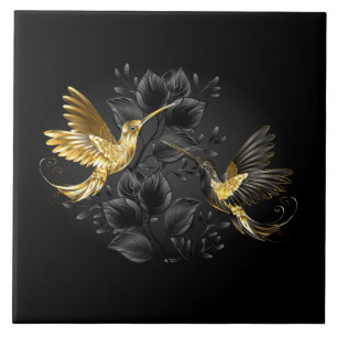 Black and Gold Hummingbird Fliese