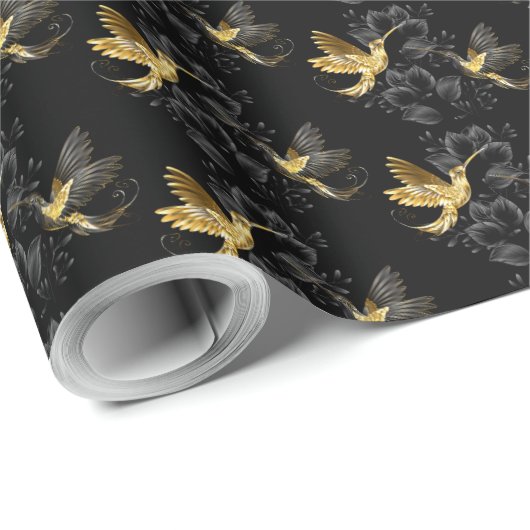 Black and Gold Hummingbird Geschenkpapier (Rolleneckpunkt)