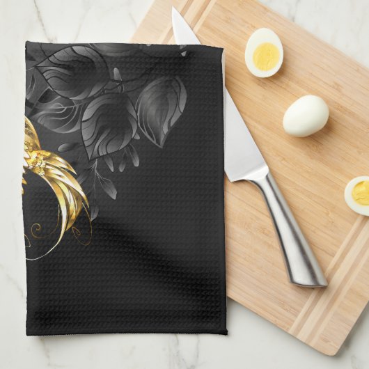 Black and Gold Hummingbird Geschirrtuch (Viertel Falte)