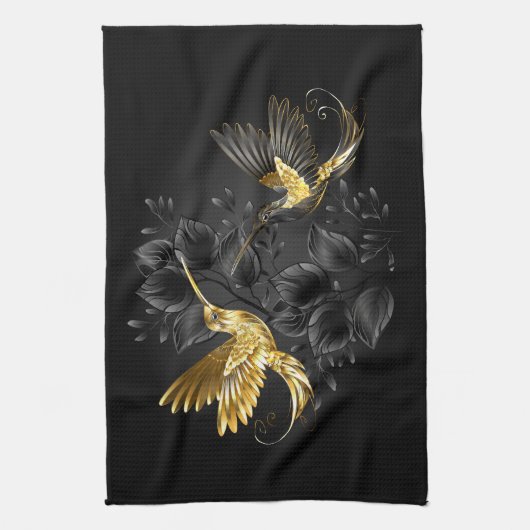 Black and Gold Hummingbird Geschirrtuch (Vertikal)