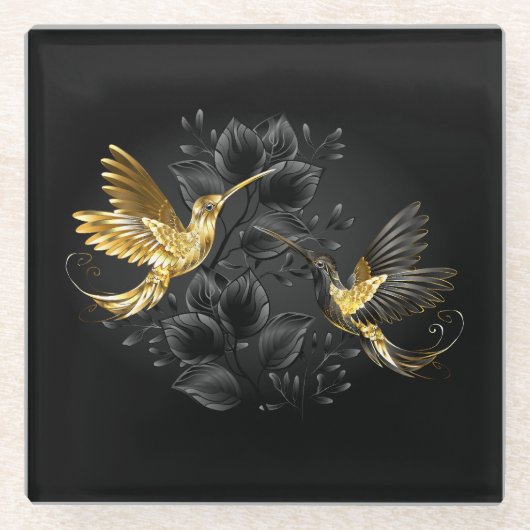 Black and Gold Hummingbird Glasuntersetzer (Vorderseite)