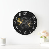 Black and Gold Hummingbird Große Wanduhr (Zuhause)