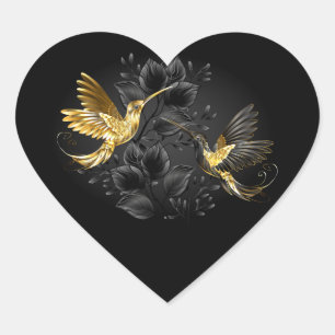 Black and Gold Hummingbird Herz-Aufkleber