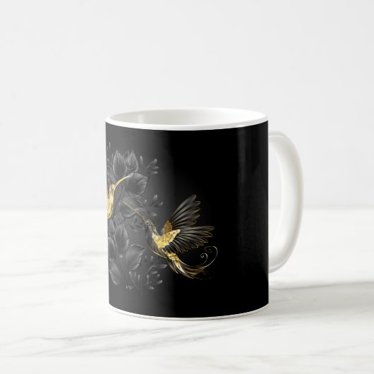 Black and Gold Hummingbird Kaffeetasse (VorderseiteRechts)