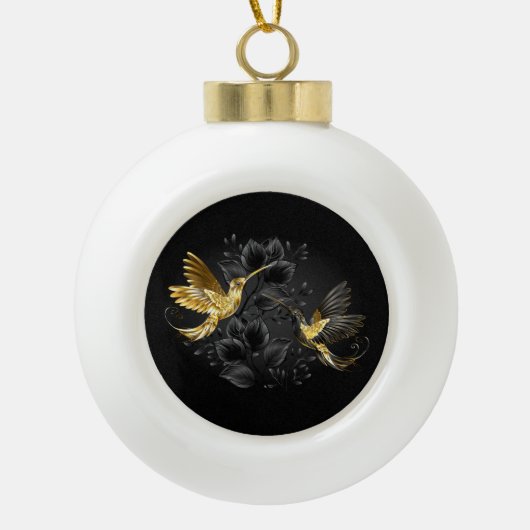 Black and Gold Hummingbird Keramik Kugel-Ornament (Vorderseite)