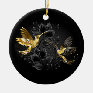 Black and Gold Hummingbird Keramik Ornament