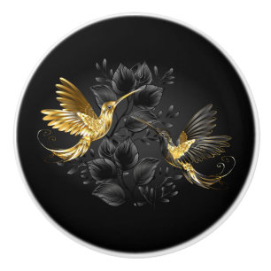Black and Gold Hummingbird Keramikknauf
