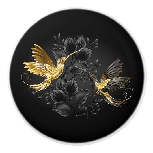 Black and Gold Hummingbird Keramikknauf (Vorderseite)