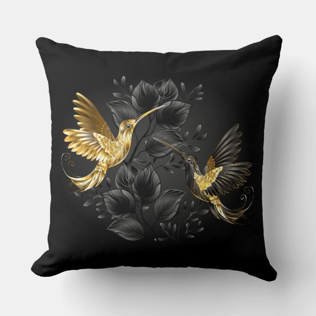 Black and Gold Hummingbird Kissen (Vorderseite)
