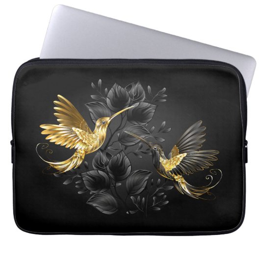 Black and Gold Hummingbird Laptopschutzhülle (Vorderseite)