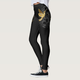 Black and Gold Hummingbird Leggings