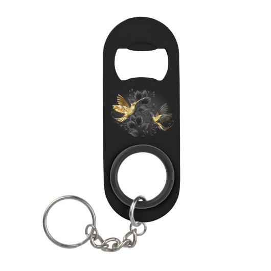 Black and Gold Hummingbird Mini Flaschenöffner (Vorderseite)