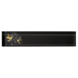 Black and Gold Hummingbird Namensplakette