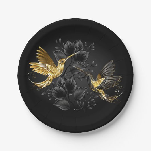Black and Gold Hummingbird Pappteller (Vorderseite)
