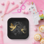 Black and Gold Hummingbird Pappteller (Party)
