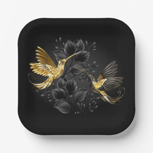 Black and Gold Hummingbird Pappteller (Vorderseite)