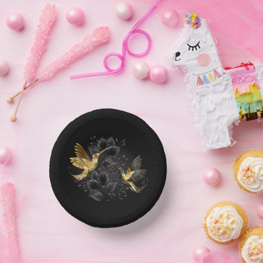 Black and Gold Hummingbird Pappteller (Party)