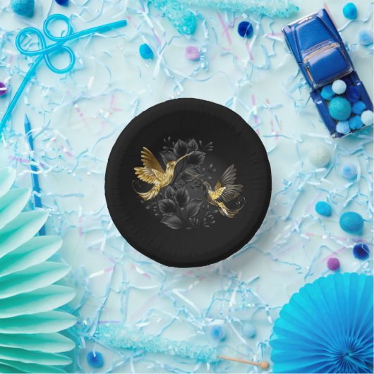 Black and Gold Hummingbird Pappteller (Party)
