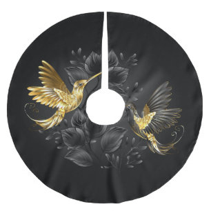 Black and Gold Hummingbird Polyester Weihnachtsbaumdecke