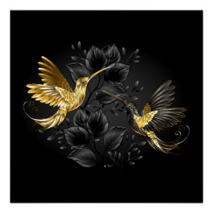 Black and Gold Hummingbird Poster