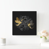Black and Gold Hummingbird Quadratische Wanduhr (Zuhause)