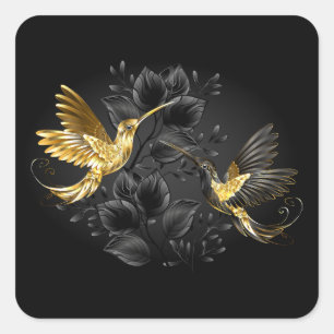 Black and Gold Hummingbird Quadratischer Aufkleber