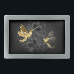 Black and Gold Hummingbird Rechteckige Gürtelschnalle<br><div class="desc">Schmuck aus schwarzem und goldenem Schmuck,  der mit grauem Hintergrund und Pflanze geschmückt ist. Schmuckvögel. Goldener Vogel. Goldvogel.</div>