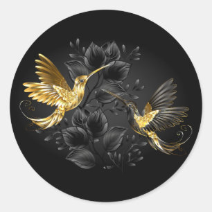Black and Gold Hummingbird Runder Aufkleber