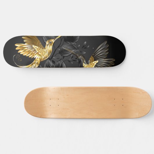 Black and Gold Hummingbird Skateboard (Horizontal)