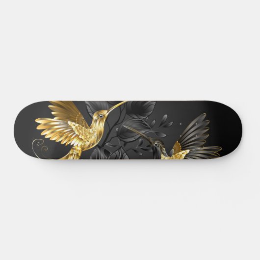 Black and Gold Hummingbird Skateboard (Horizontal)