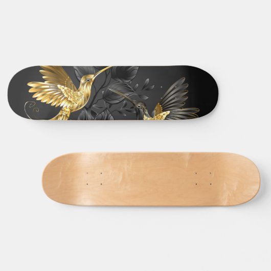 Black and Gold Hummingbird Skateboard (Horizontal)