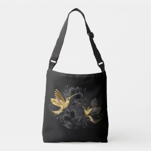 Black and Gold Hummingbird Tragetaschen Mit Langen Trägern