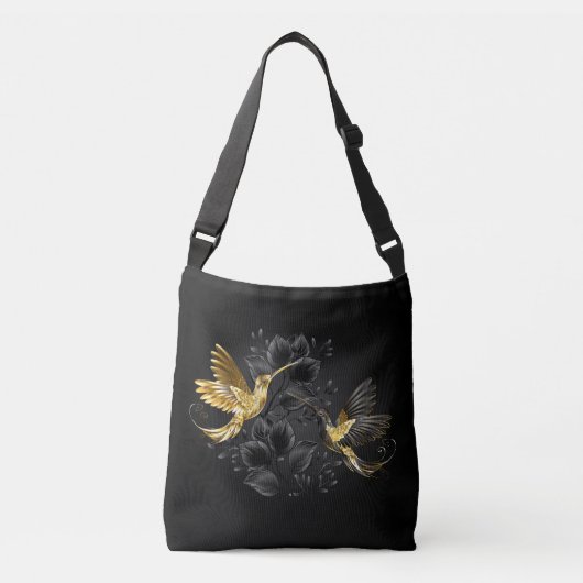Black and Gold Hummingbird Tragetaschen Mit Langen Trägern (Vorderseite)