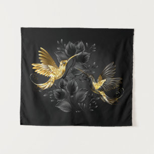 Black and Gold Hummingbird Wandteppich