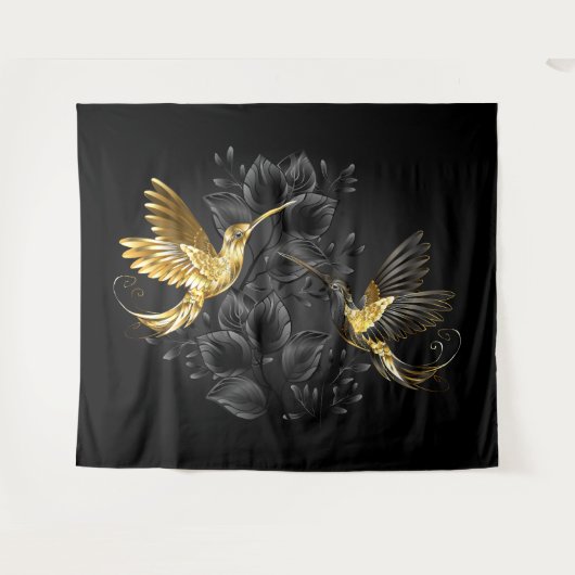 Black and Gold Hummingbird Wandteppich (Vorderseite (Horizontal))