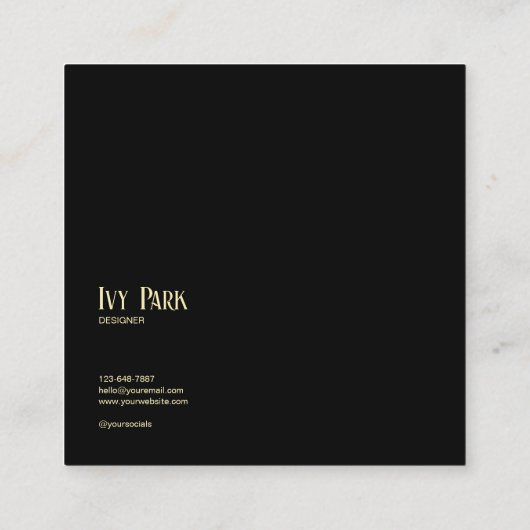 Black and Gold Hydrangea Floral Geometric Modern Quadratische Visitenkarte (Rückseite)