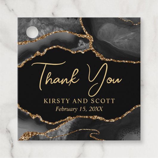 Black and Gold Imitats Glitzer Agate Wedding Geschenkanhänger (Vorderseite)