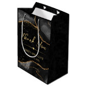 Black and Gold Imitats Glitzer Agate Wedding Mittlere Geschenktüte (Rückseite Schrägansicht)