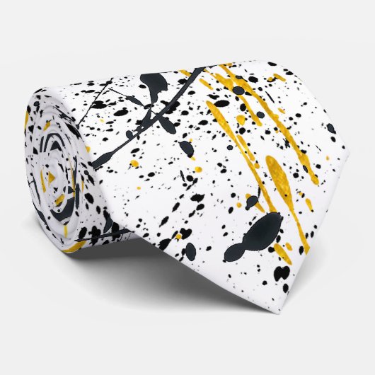 Black and Gold Ink Strokes Krawatte (Gerollt)