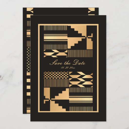 Black and Gold Kente Save The Date (Vorne/Hinten)