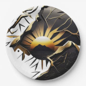 Black and Gold Kintsugi Style Sunrise Pappteller (Vorderseite)
