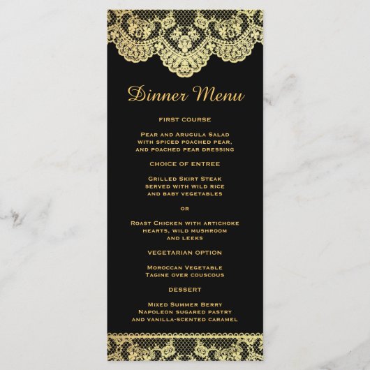 Black and Gold Lace Slim Dinner Menü Menükarte (Vorderseite)