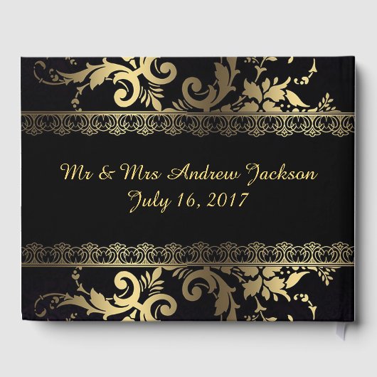 Black and Gold Lace und Wirbel Gästebuch (Rückseite)